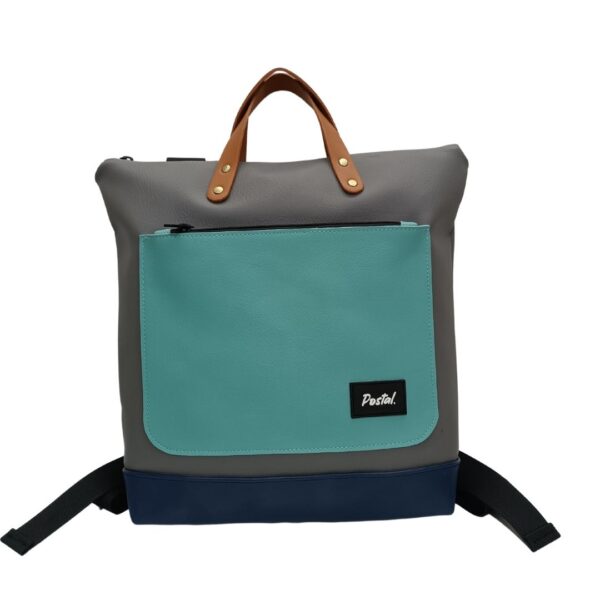 Mochila Postal Gris con Celeste Cantuta