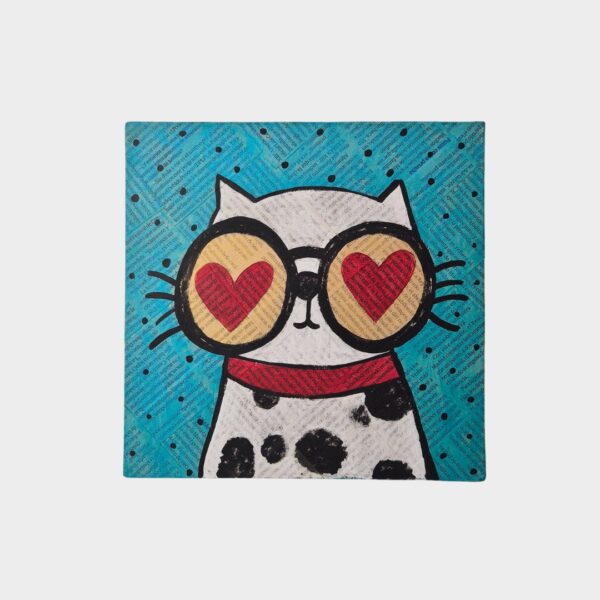 Cuadro Gato con Lentes de Corazones