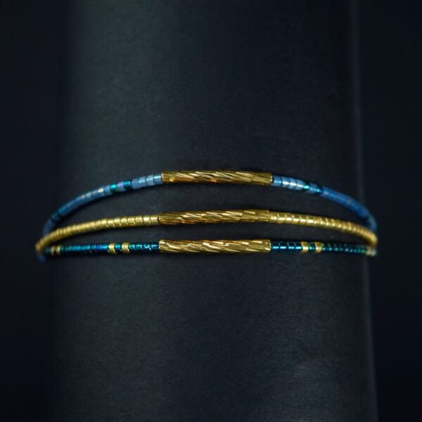 Pulsera Miyuki Triples Celeste con Tubitos